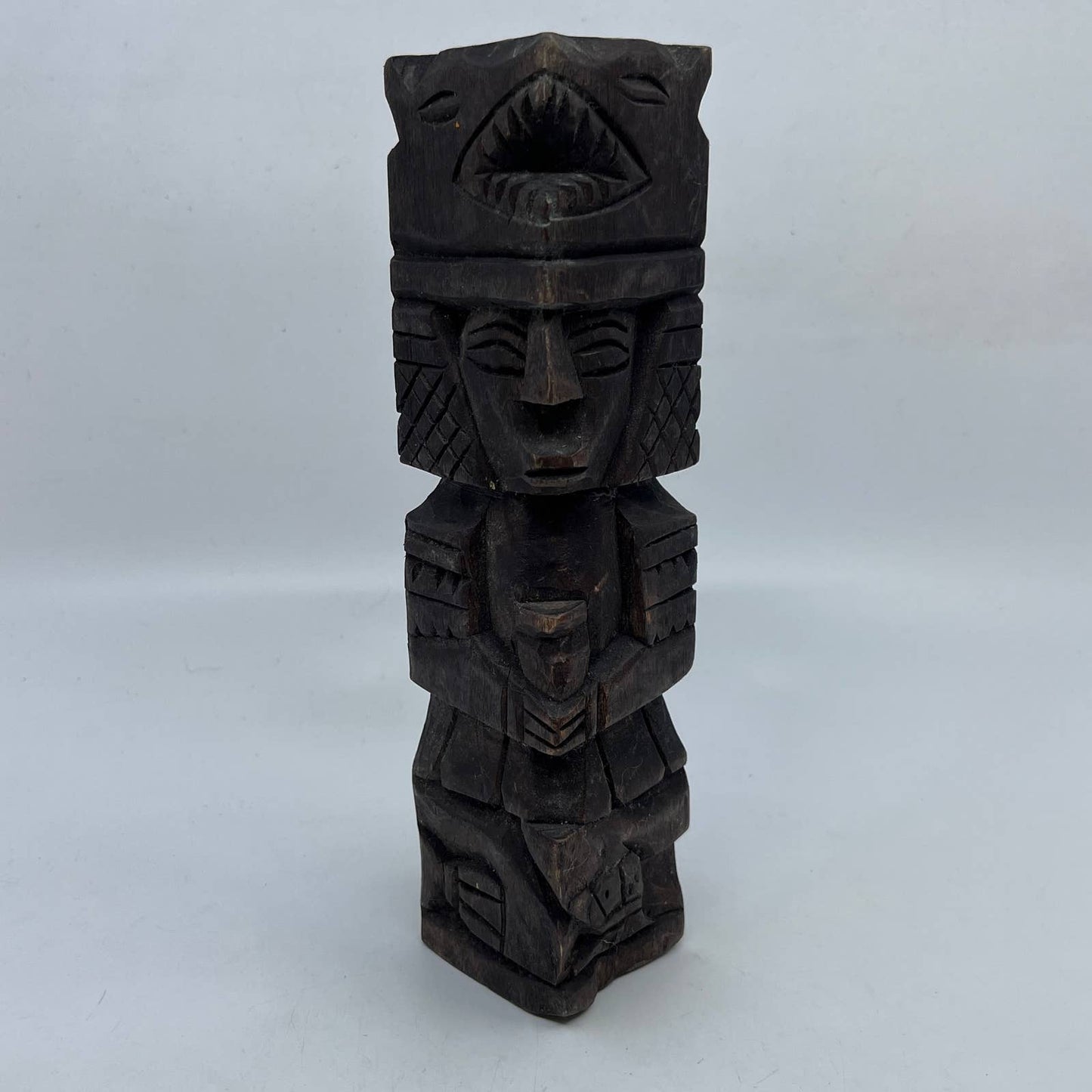 Vtg Mexican Pre Columbian Aztec Maya Priest Wood Totem Yucatan Mexico 8.5" TI2-1