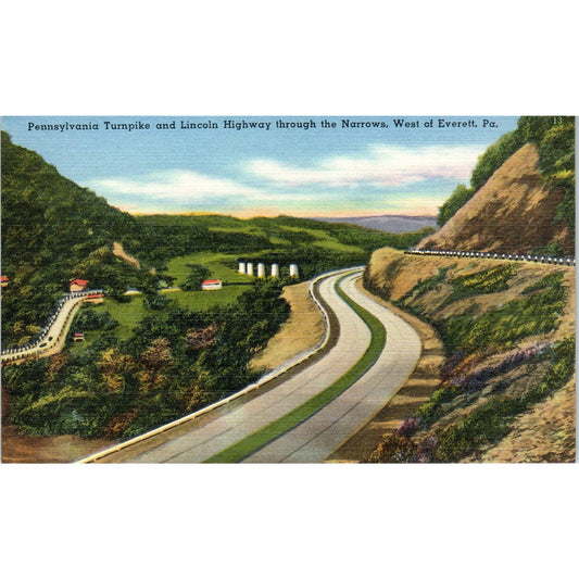 Vtg Postcard PA Turnpike & Lincoln Highway Via Narrows West of  Everett TI1-1