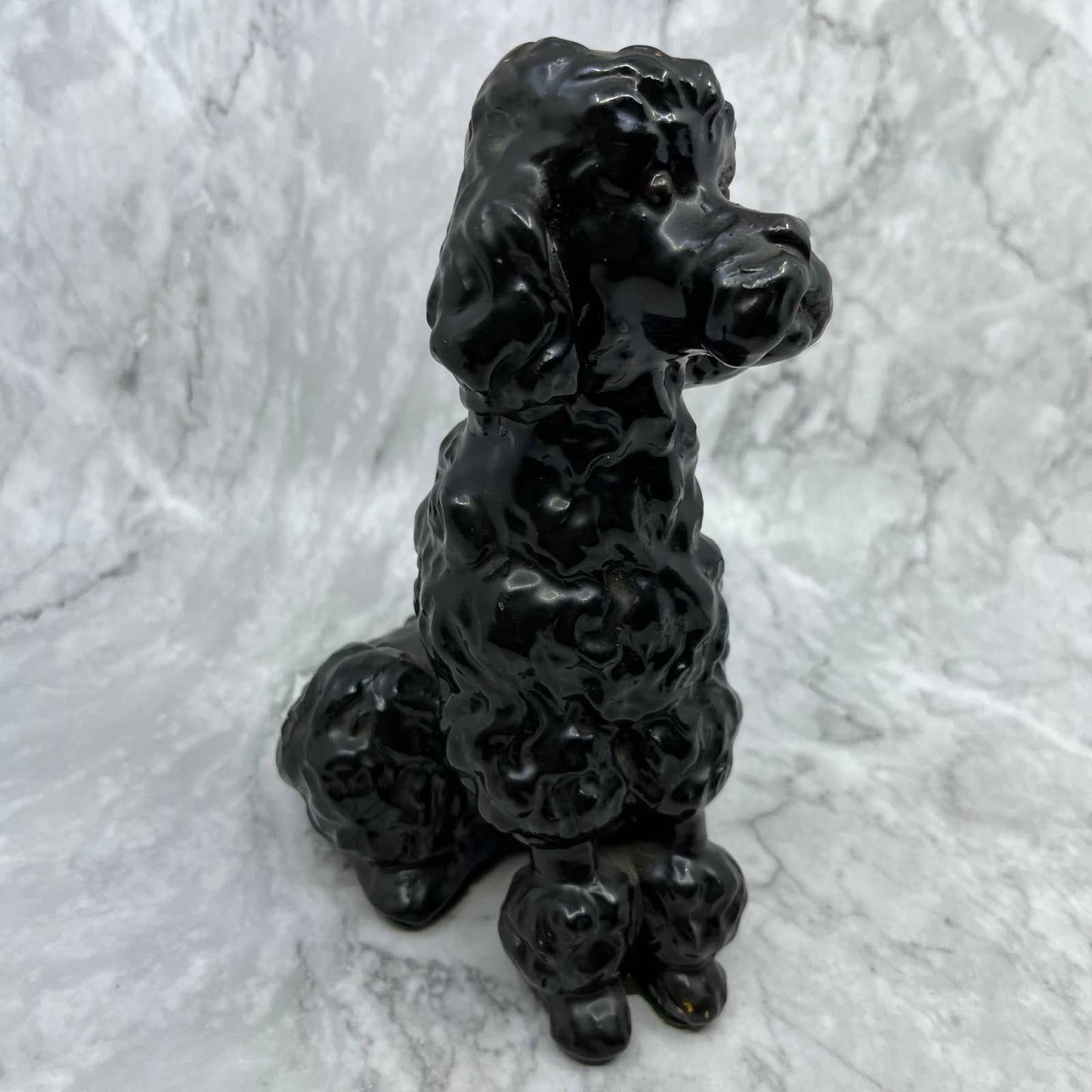 Vintage MCM Large Porcelain Poodle Dog Figurine Glossy Black 9" TI9