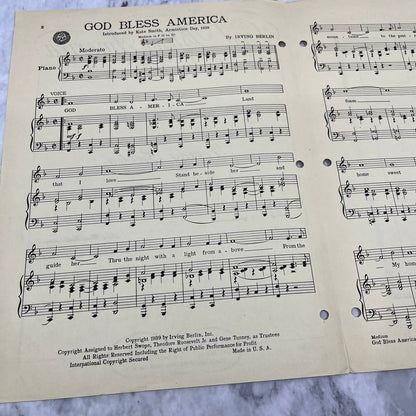 God Bless America by Irving Berlin Medium in F Sheet Music 1939 TJ4