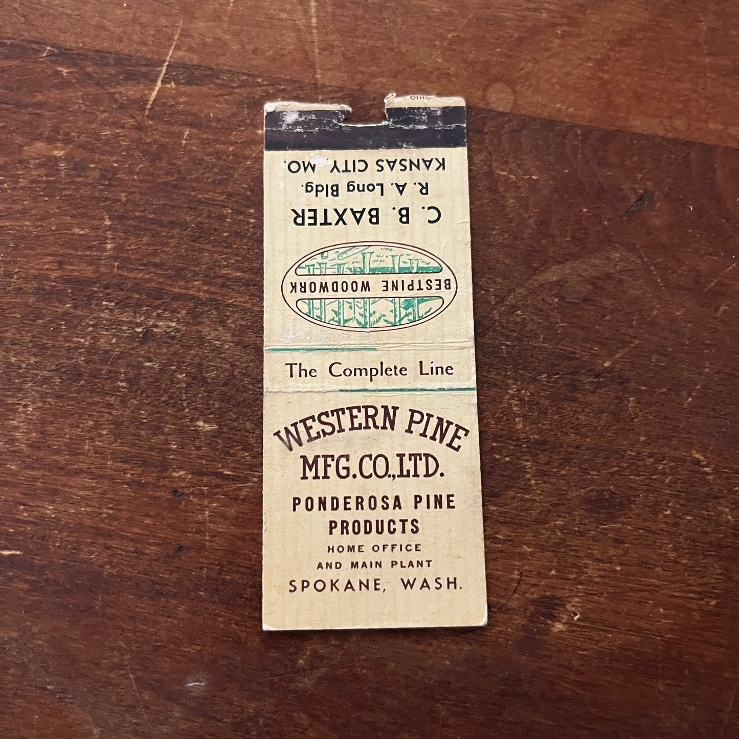 Bestpine Woodwork C.B. Baxter Kansas City MO Advertising Matchbook Cover MM11-4