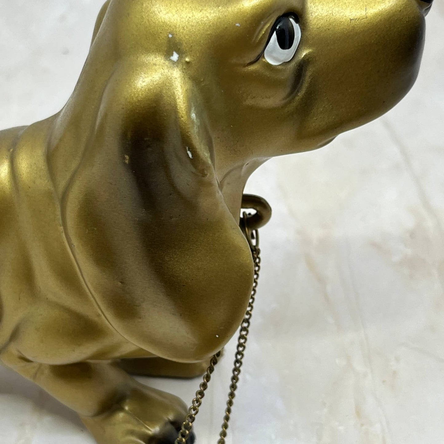 Gold Tone Dachshund Bassett Hound Dog Figurine Puppies Chain Porcelain Japan TK2