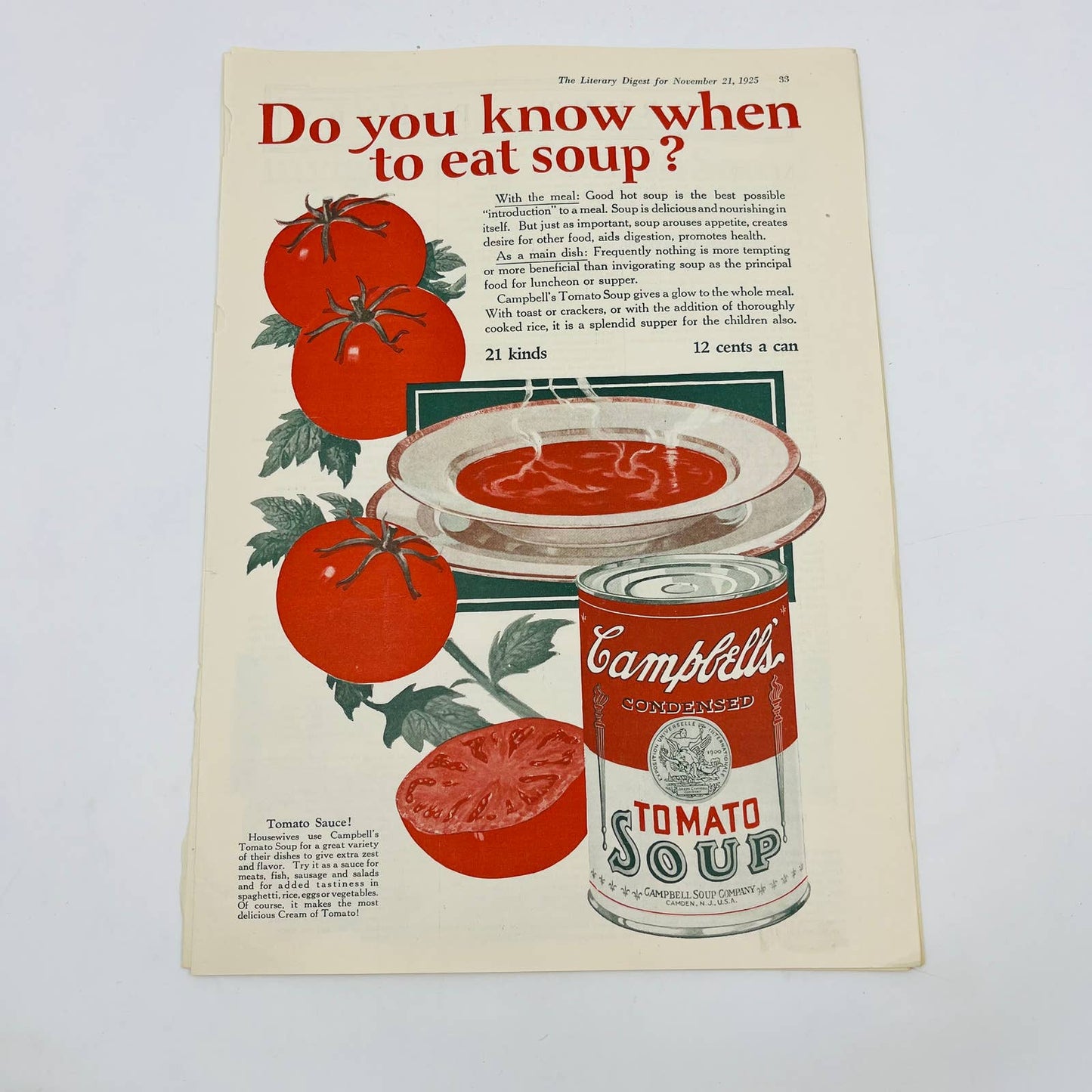 1925 Lot of 5 Campbells Soup Advertisements 8x12” C12-1