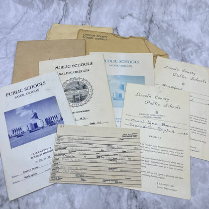 1952-58 Report Card Lot Cheri Lynn Brown Salem Waldport Lincoln County OR EA4