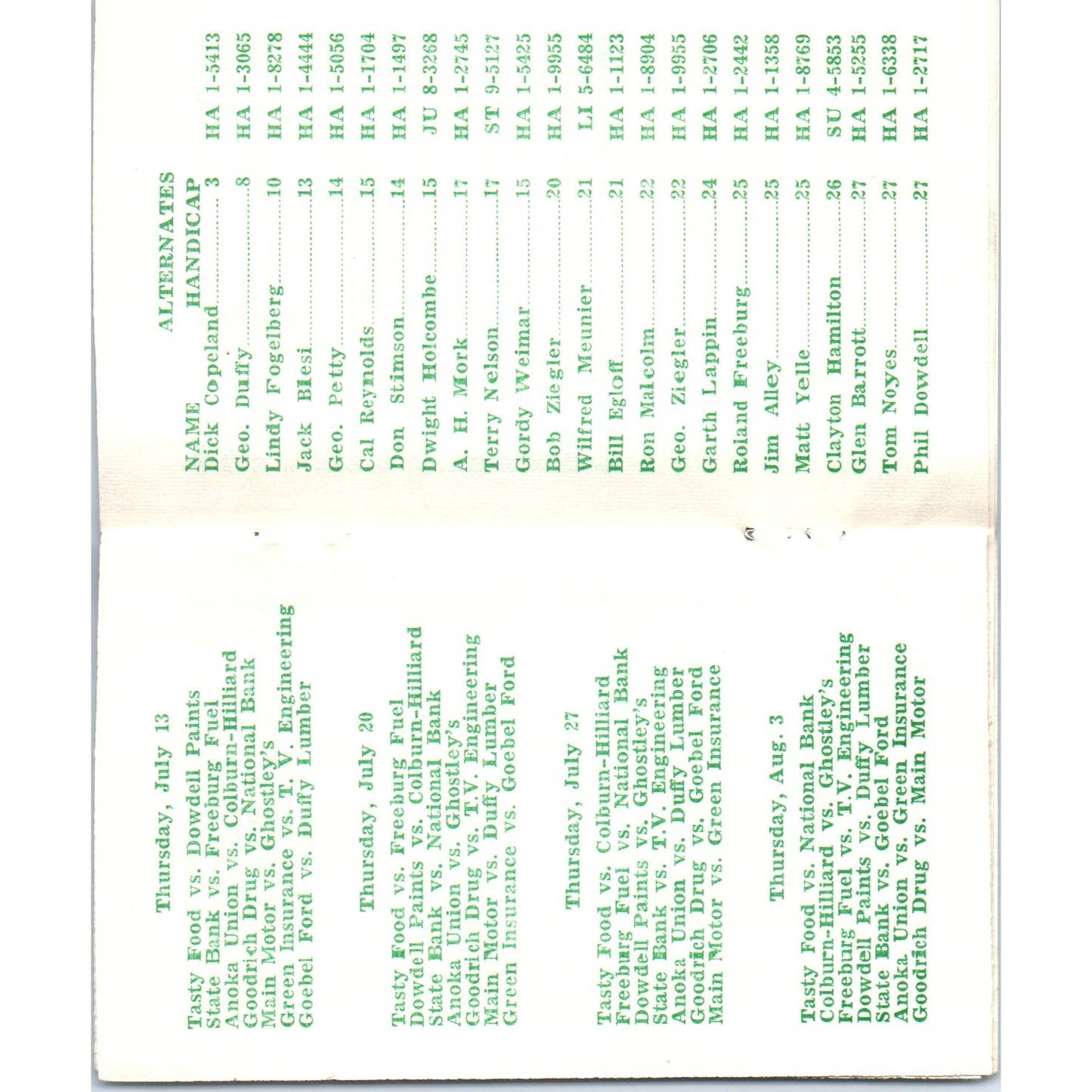 1961 Anoka Minnesota City League Golf Schedule Booklet EA3