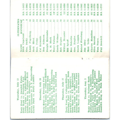 1961 Anoka Minnesota City League Golf Schedule Booklet AK3-M44