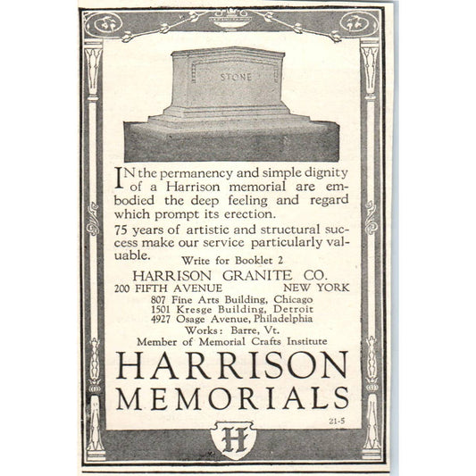 Harrison Memorials Harrison Granite Co NY Tombstones - 1903 Original Ad TJ7-L