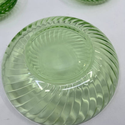 Federal Glass Uranium Glass Swirl Pattern Serving Bowl & Berry Bowl Set TI1