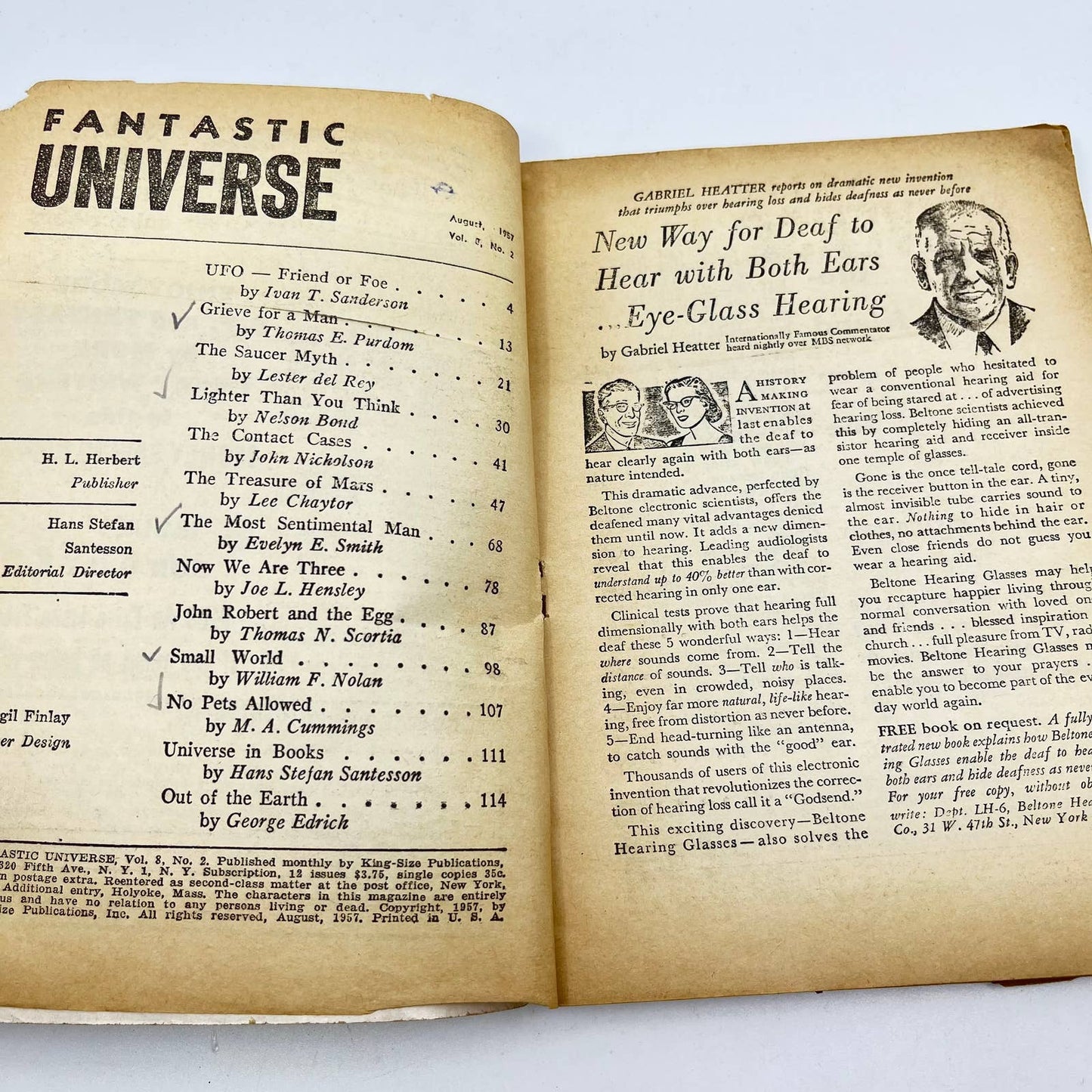 1957 August Fantastic Universe Science Fiction Magazine UFO - Friend or Foe TF3