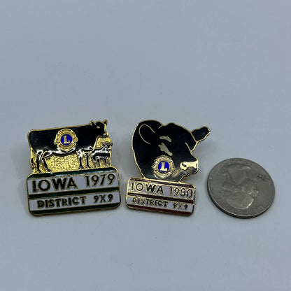 Vintage 1979-80 Lion's Club Pin Set District 9x9 Iowa Pinback Button SE1