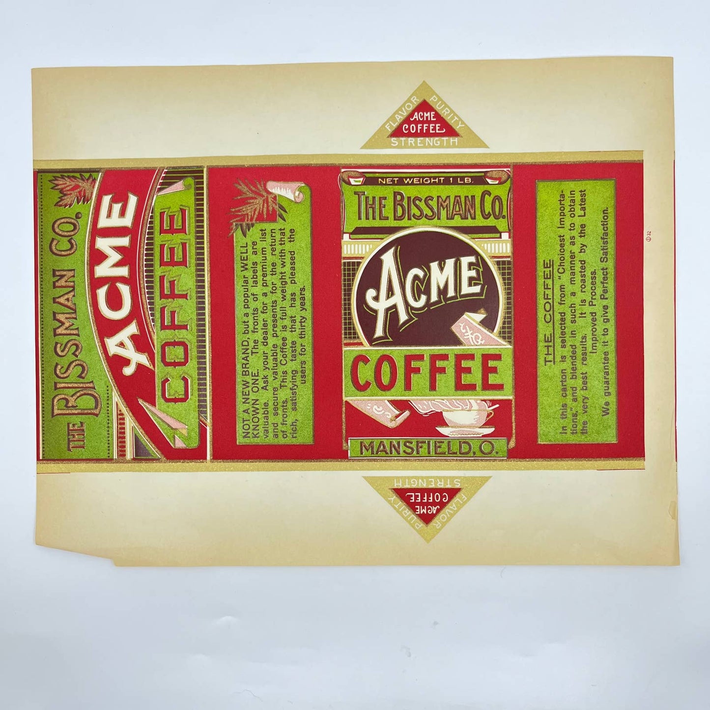 1930s Acme Brand Bissman Company Mansfield Ohio General Store Coffee 14x11" FL3