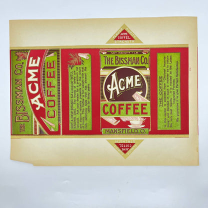 1930s Acme Brand Bissman Company Mansfield Ohio General Store Coffee 14x11" FL3