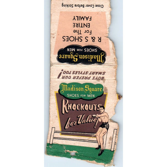 1949 Madison Square Shoes For Men Boxing Champs Advertising Matchbook MM9-4