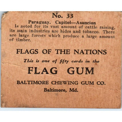 1933 Paraguay Flag of Nations Gum Card #33 Baltimore Chewing Gum Co SE4