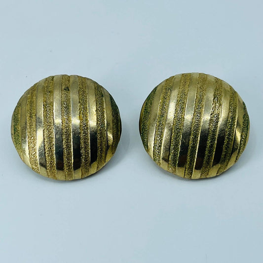 Vintage MCM Mod Gold Tone Textured Stripe Clip Earrings SB2