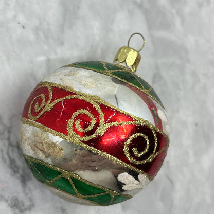 Lot of 2 Vintage Recessed Mica Stencil Blown Mercury Glass Ornaments OT2