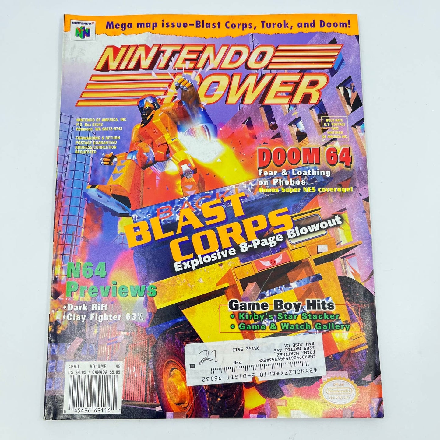 Nintendo Power Volume 95 Blast Corps Magazine GOOD Shape w/ Poster TE9