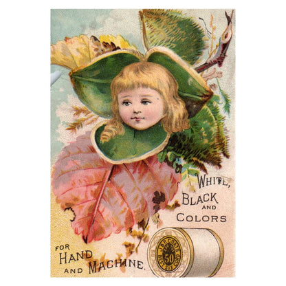 Girl in Flower - J&P Coats Sewing Machines - 1880s Victorian Trade Card TJ8-3