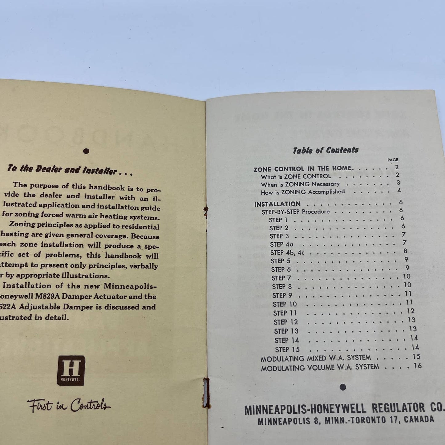 1950s Honeywell Handbook Warm Air Zone Control & Dampers Sheet Metal Man TH8