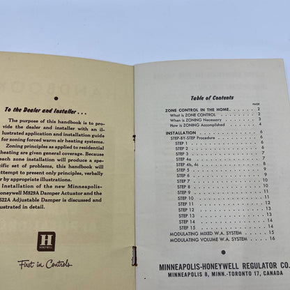 1950s Honeywell Handbook Warm Air Zone Control & Dampers Sheet Metal Man TH8