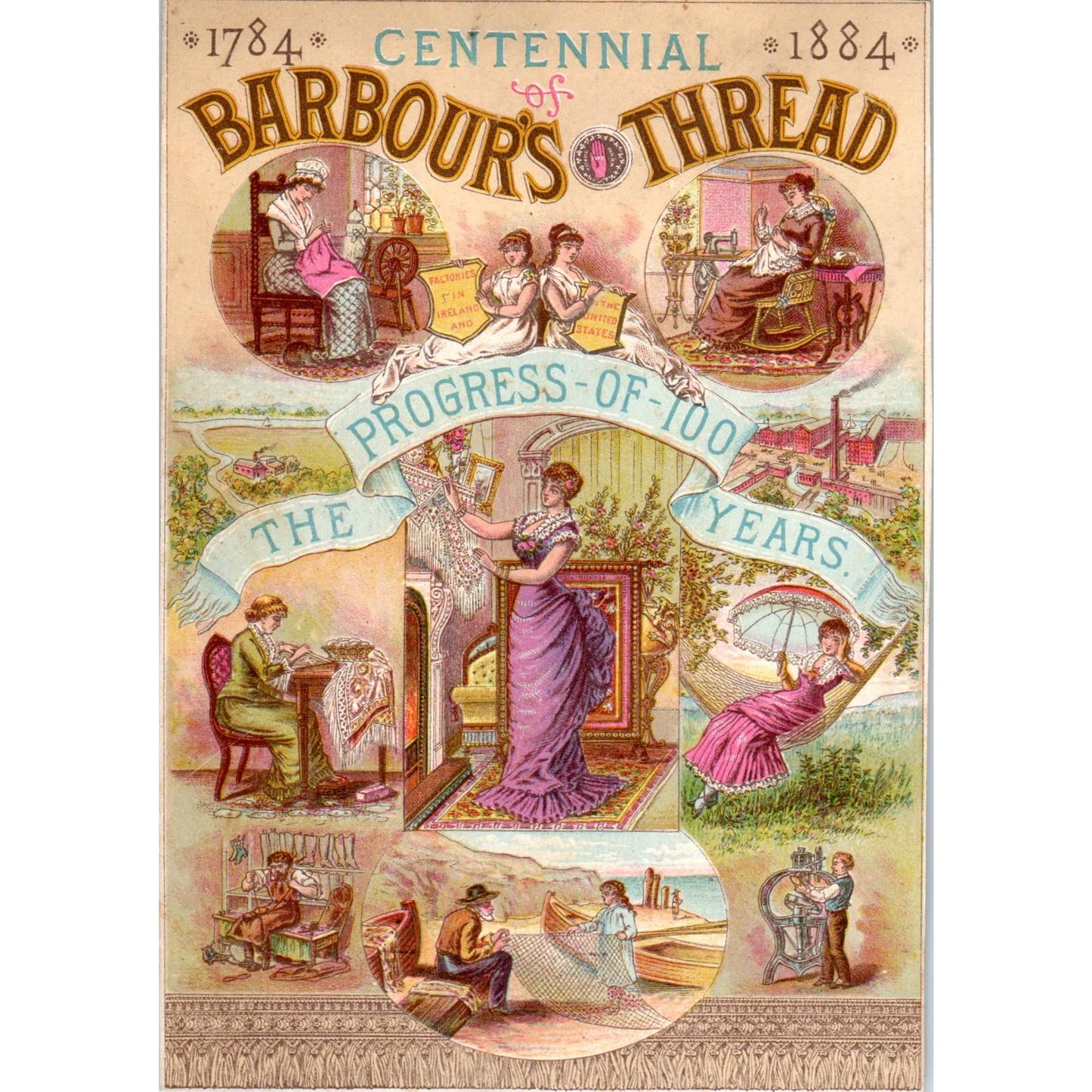 1880s Victorian Trade Card Barbour's Thread Centennial SF2