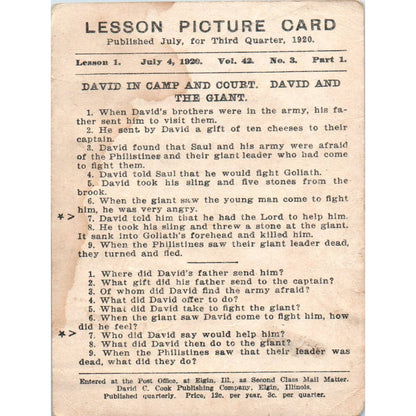 1920 Christian Lesson Picture Card David in Camp and Court SE5