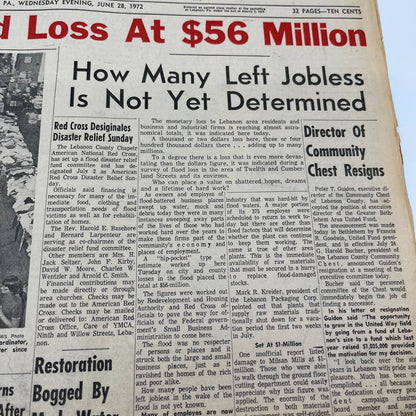 1972 June 28 Lebanon Daily News Hurricane Agnes $56 Million Flood Loss TH6