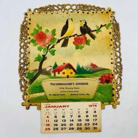 1976 Die Cut Embossed Calendar Pulvermacher Ginseng Buyer Richland Center WI TD3