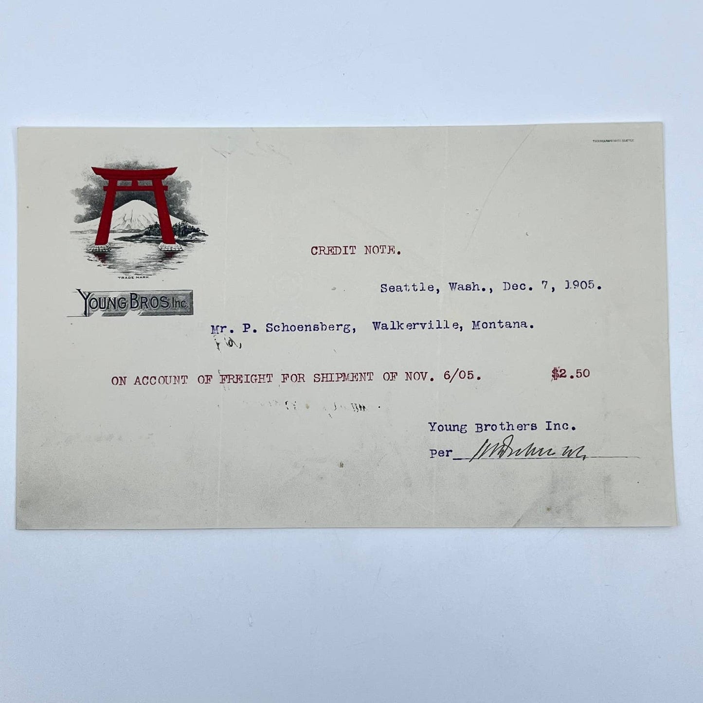 1905 Young Bros. Inc. Letterhead Seattle WA Walkerville MT AB5