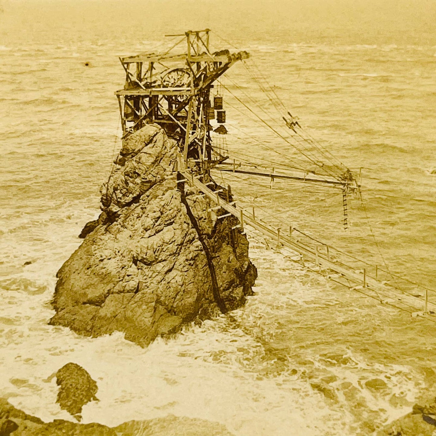 1895 Stereoview Card Suspension Bridge, Golden Gate, San Francisco California