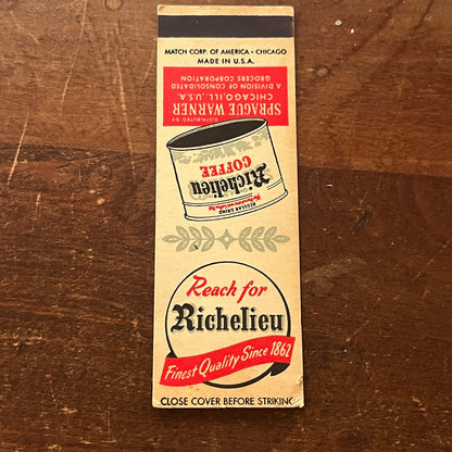 Richelieu Coffee Sprague Warner Chicago Advertising Matchbook Cover MM9-3