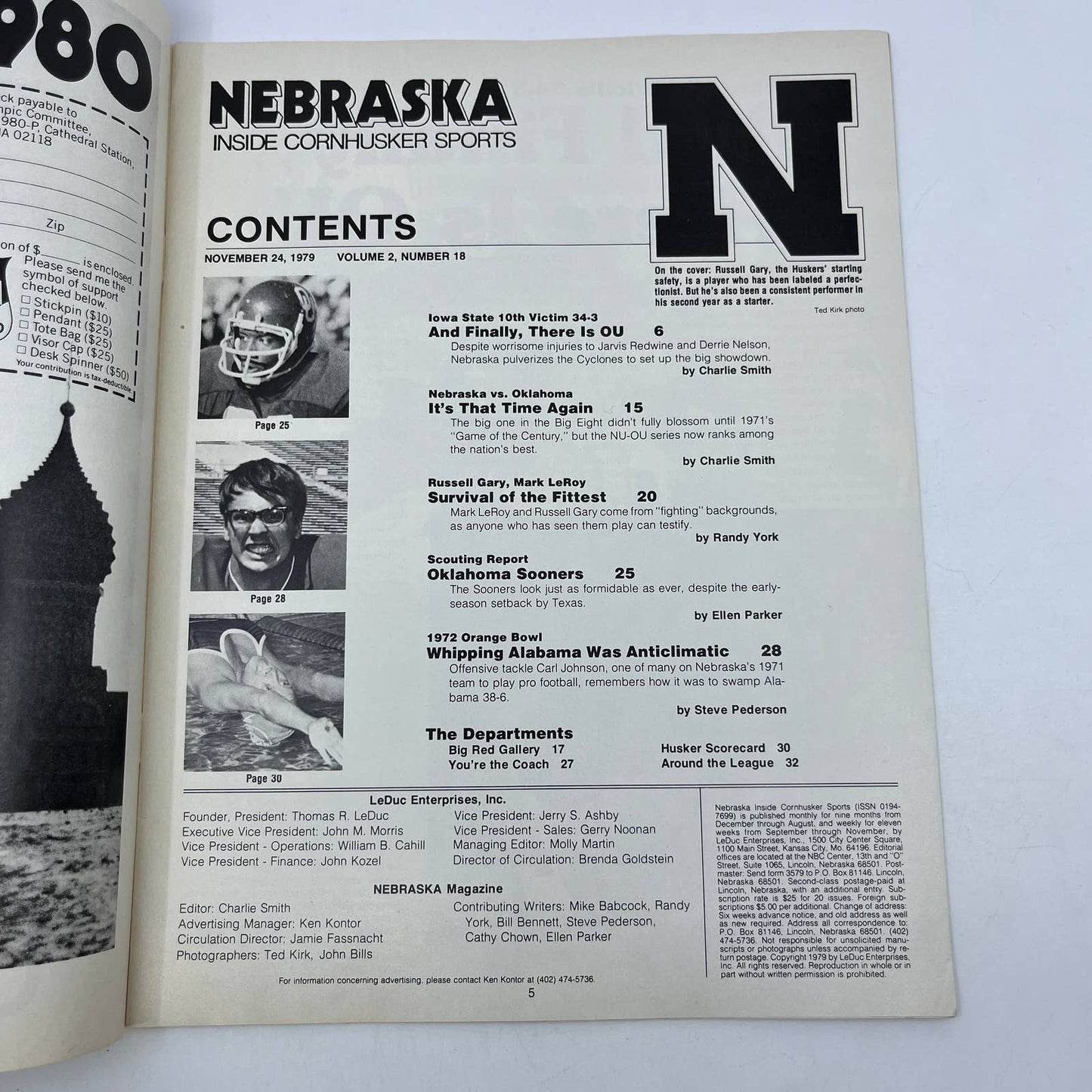 1979 Nov 24 - Nebraska Inside Cornhusker Sports Magazine - Russell Gary TH7