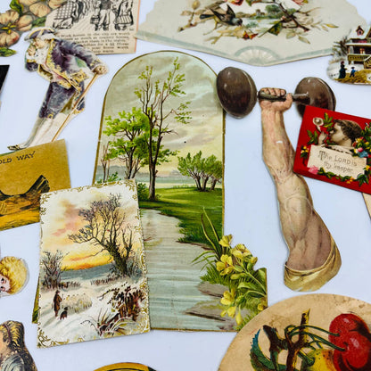 1880s Huge Lot Victorian Cut Out Scrap Figures Floral Fruit Places Cupid EA2