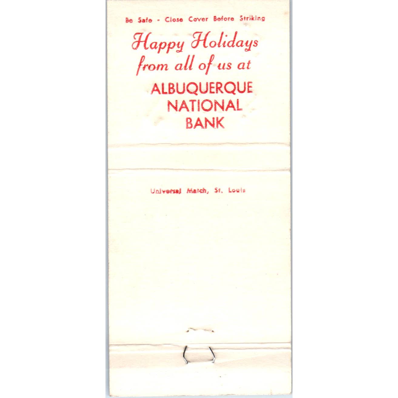 Happy Holidays Albuquerque National Bank Advertising Matchbook Cover SA1-M6