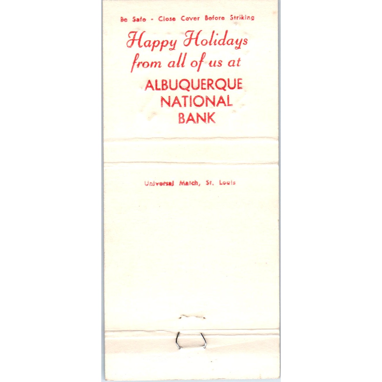 Happy Holidays Albuquerque National Bank Advertising Matchbook Cover MM9-7
