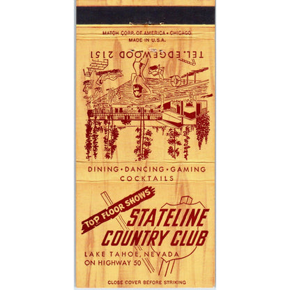 Stateline Country Club Lake Tahoe NV Advertising Matchbook Cover SB3-M7