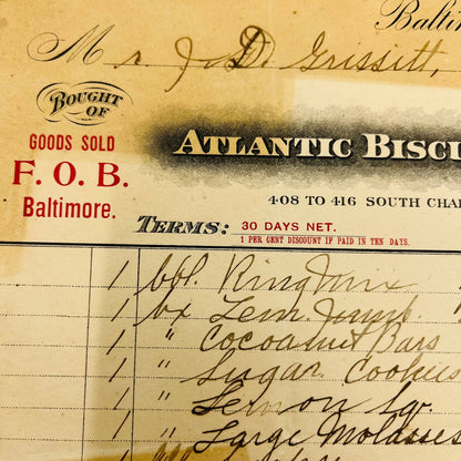 1908 Atlantic Biscuit Company Baltimore MD Billhead Letterhead Receipt AA4