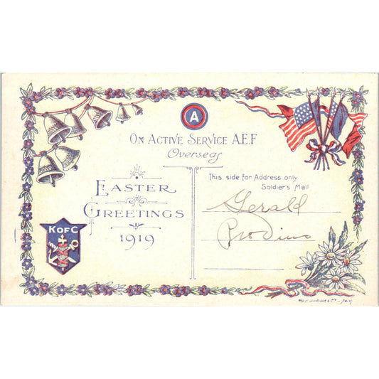 1919 WWI A.E.F. Overseas Easter Greetings Original Postcard TK1-26
