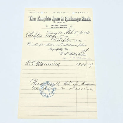 1902 People's Loan & Exchange Bank Letterhead Lauren's SC Albert Dial AB9