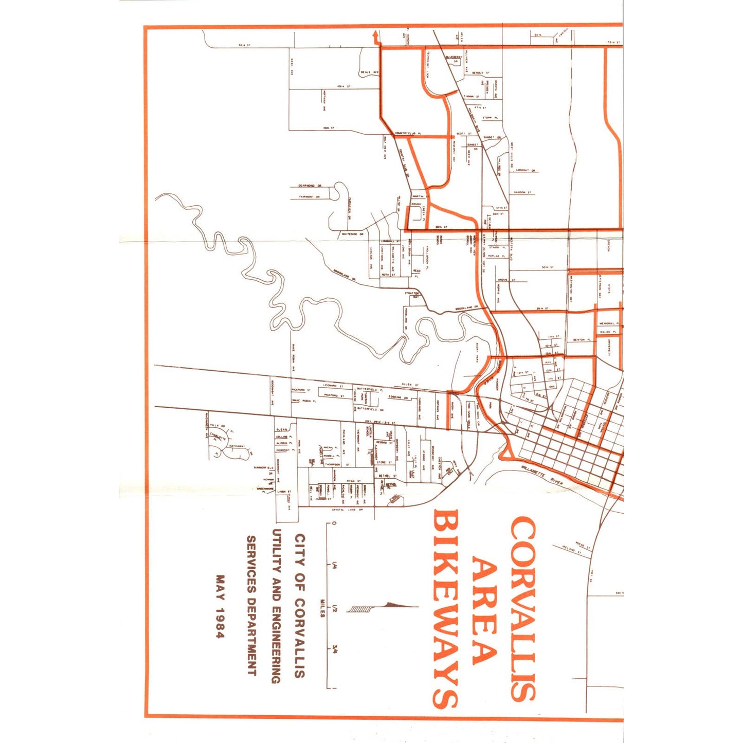 1980s Corvallis Oregon "Corvallis Area Bikeways" Fold Out Map Brochure SF3