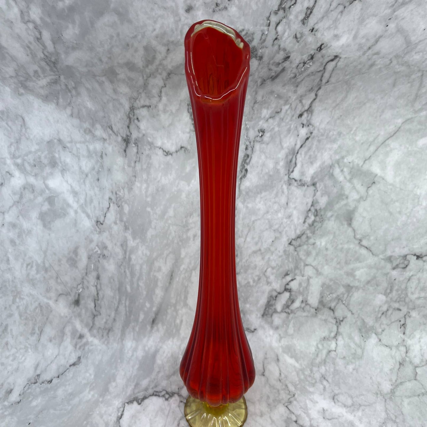 VTG L.E. Smith Amberina Swung Vase Art Glass Red Orange 16" TJ3