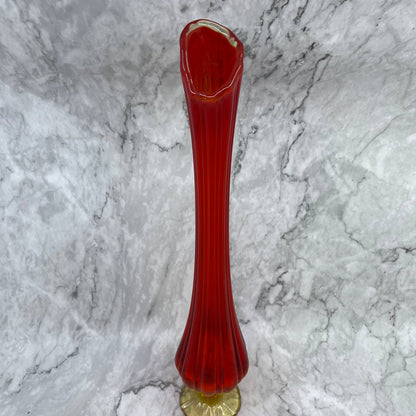 VTG L.E. Smith Amberina Swung Vase Art Glass Red Orange 16" TJ3
