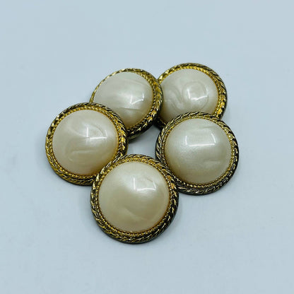 Vintage Art Deco Lot of 5 Buttons Pearl and Metal Tone Scroll Edge Plastic SB7