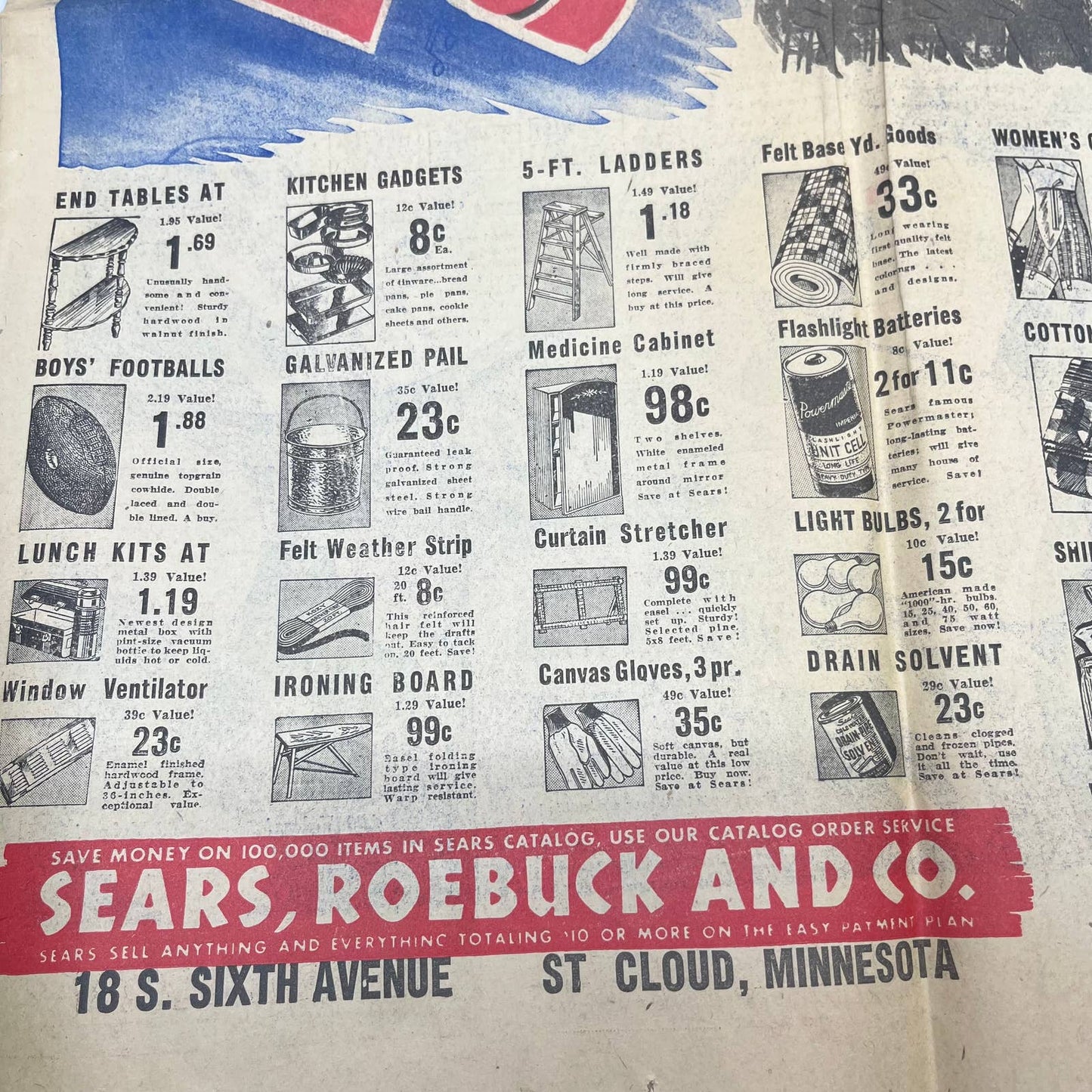 1940s Sears Roebuck Leadership Sale Newspaper Ad St. Cloud MN TJ3