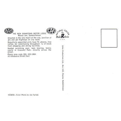 Vintage Postcard - Downtown Motor Lodge Moose Jaw Saskatchewan Canada TJ6-1