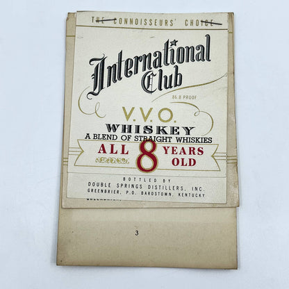 International Club VVO Whiskey Label Set of 7 Double Springs Greenbrier KY