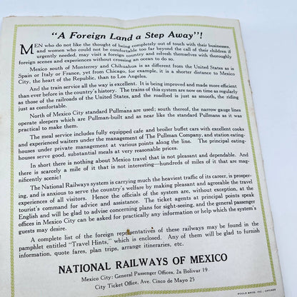 1930 National Railways of Mexico Tourist Travel Guide Brochure Booklet TF7