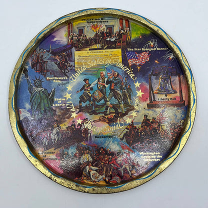 Vintage Black & Gold Metal State Souvenir Plate Tray US Bicentennial 11” TH2-1