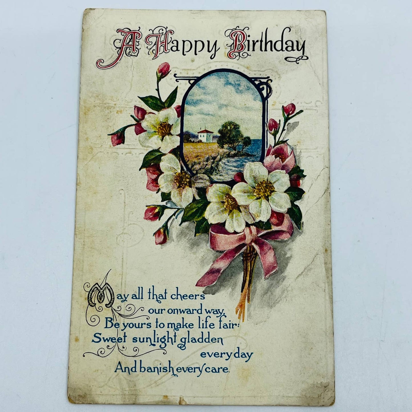 1910s Birthday Post Card WINSCH Back Art Nouveau Ocean Coastal Scene PA5