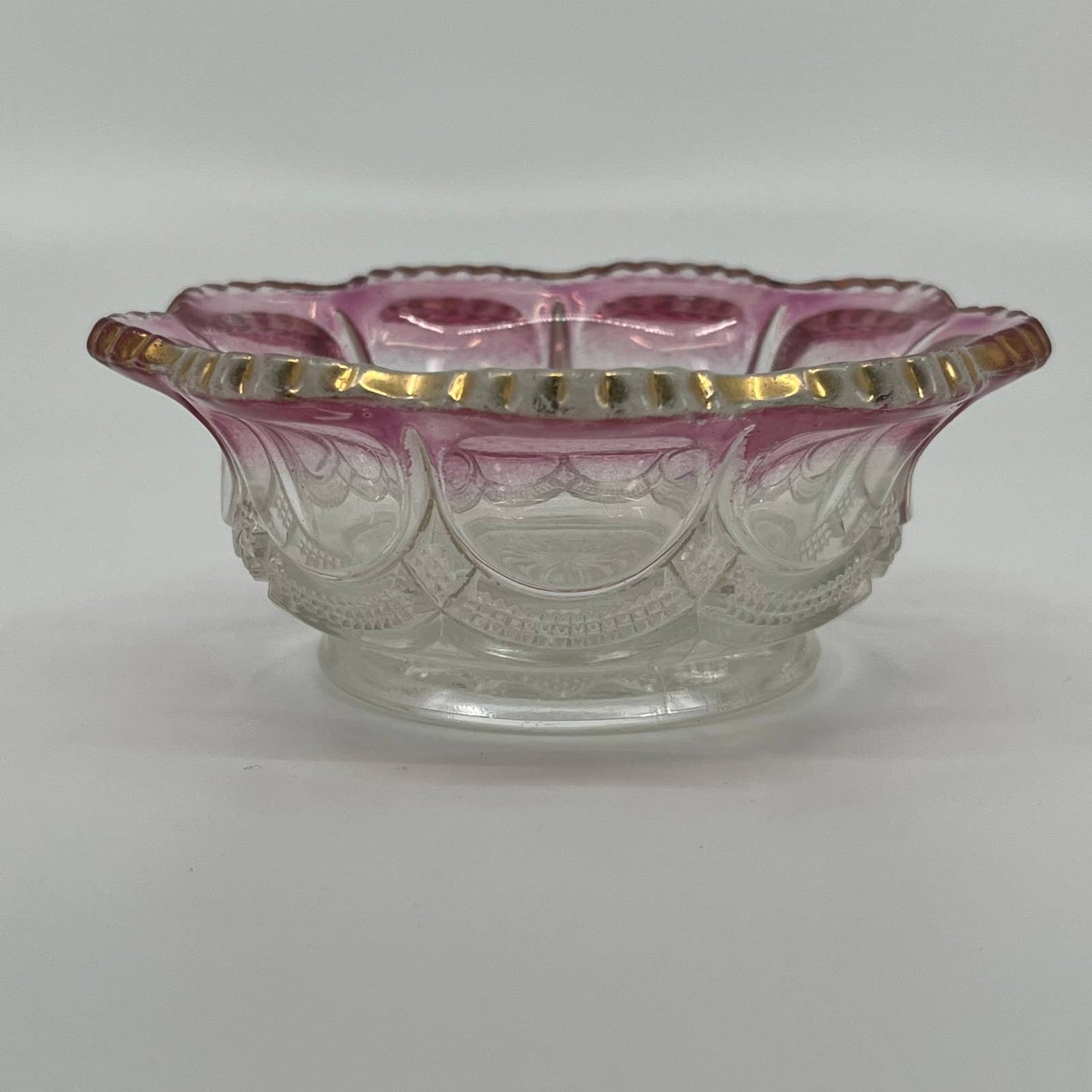 Antique Mirror Panel Berry Bowl Glass 15086 Pink Blush Gold Galloway EAPG 4” SA3